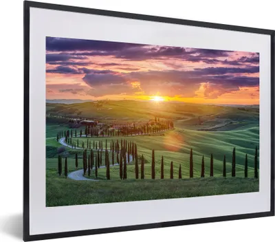 Produktbild von MuchoWow® MuchoWow® Gerahmtes Poster Italien - Sonnenuntergang - Toskana 60x40 cm - Poster mit zchwarzem Bilderrahmen - Schlafzimmer - Plakat in Rahmen - Drucken