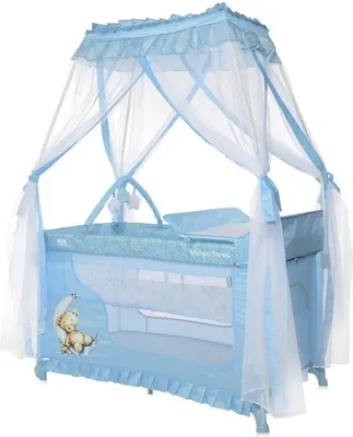 Obrázek produktu pro Lorelli Cestovní postýlka a ohradka 2v1 MAGIC SLEEP + Baldachýn, BLUE MOON SLEEPING BEAR