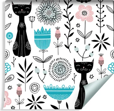Produktbild von 10m VLIES TAPETE Rolle Kinderzimmer Katzen Blumen Pflanzen Natur XXL