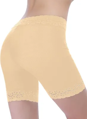 Produktbild von Damen Miederhose Hose Beige Gr. XL Unter Rock Unterhosen Longpants Schlüpfer Hohe Taille mit Elastikspitze Panties Anti Chafing , A0418, Beige, XL