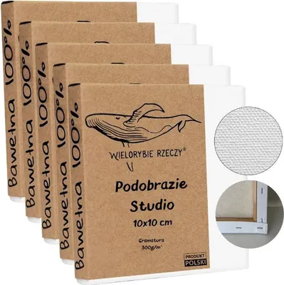 Produktbild von Leinwand Set 5 Stück 10x10 cm auf Keilrahmen – Baumwoll-Leinwände 350 g/m² – 3-fach mit Gesso grundiert – Künstlerbedarf zum Bemalen für Acryl