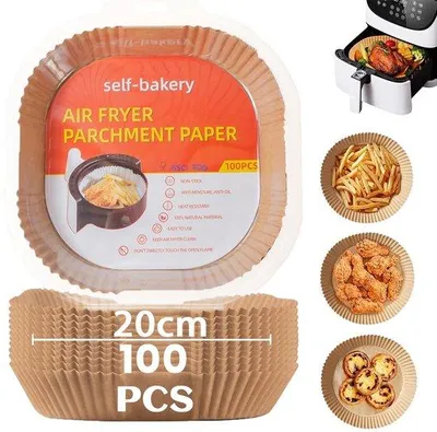 Immagine prodotto di Carta da forno monouso per friggitrice ad aria, 100 fogli, 20 cm, resistente all'acqua
