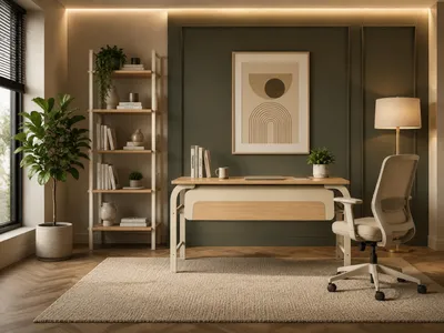 Image de Bureau en bois, design moderne, idéal pour un bureau à domicile