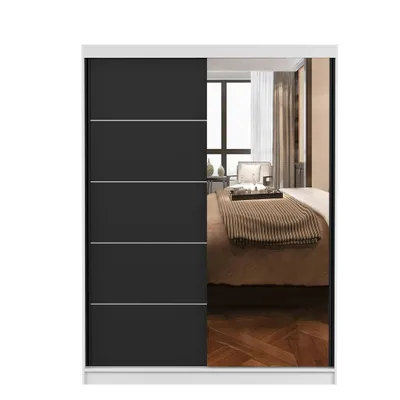 Produktbild von Schwebetürenschrank Kleiderschrank 150 cm Weiß/Schwarz mit Spiegel Vista 05