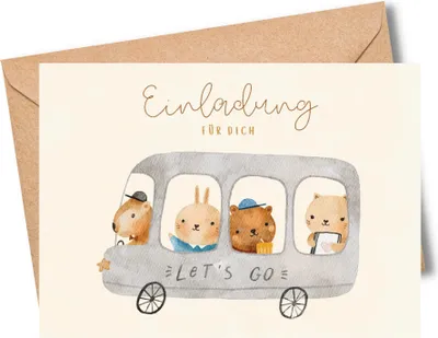 Produktbild von 10 Einladungskarten Kindergeburtstag inkl. Umschläge | Boho | Süße Tiere