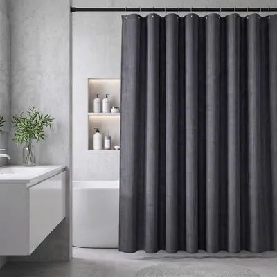Produktbild von Textil Duschvorhang Wannenvorhang wasserabweisend Leinenoptik inkl. 12 Ringe 180x200cm Graphitgrau