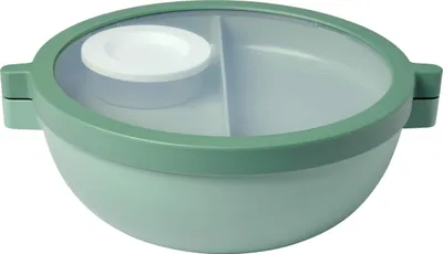 Produktbild von Vita Bento Bowl – Lunchbox mit Fächern – Zusätzlicher Deckel und Behälter für Dressing – Bento-Box – Salatbox für unterwegs – 1500 ml – Nordisches Salbeigrün