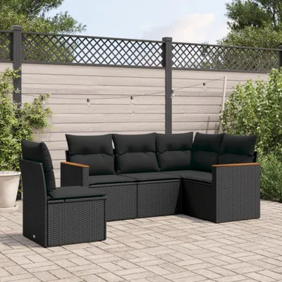 Produktbild von CLORIS 5-tlg. Garten-Sofagarnitur mit Kissen Schwarz Poly Rattan 2024