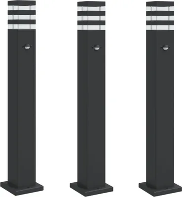 Immagine prodotto di vidaXL Luci di percorso con rilevatore di movimento 3 pezzi nero 80 cm alluminio
