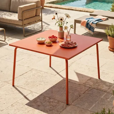 Produktbild von Quadratischer Gartentisch aus Metall Orange - Oviala Palavas