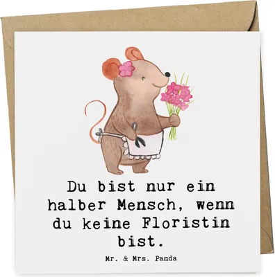 Produktbild von Mr. & Mrs. Panda Glückwunschkarte Floristin Herz - Weiß - Geschenk, Blumenlanden, Klappkarte, Spruch, faltkarte, anlasskarte, Ausbildung, Grußkarte, doppelkarte, Lustig