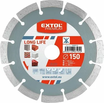 Zdjęcie produktu dla EXTOL-PREMIUM Diamentowa tarcza tnąca segmentowa Long Life, 150x22,2 mm, do cięcia na sucho