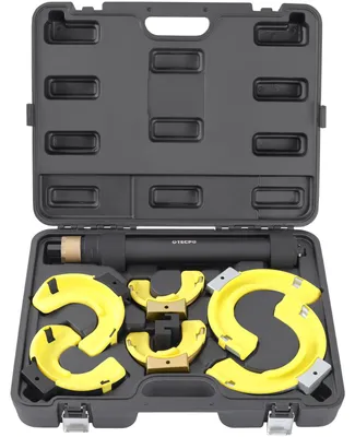 Produktbild von TECPO McPherson Federspanner Satz Universal Spannkraft 1050 kg, max. Spannweite 300 mm, 3 Spannkopfpaare (65-212 mm), mit Schutzbacken und Distanzstück 30 mm geeignet für Audi, BMW, Toyota, VW, Opel