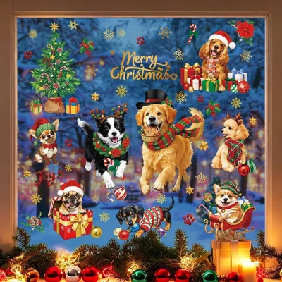 Produktbild von Fensterbilder Weihnachten Hunde Motiv 9 Stück selbstklebend