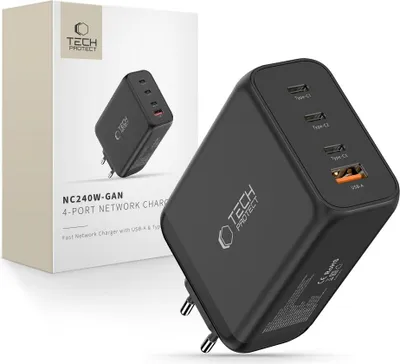 Zdjęcie produktu dla Tech-Protect Nc240W-Gan 4-portowa ładowarka sieciowa Pd 240 W / Qc3.0 czarna