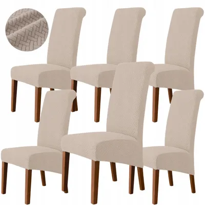 Produktbild von Stuhlhussen XL Beige Jacquard 6er Pack - Stretch Bezug - Elastic Stuhlbezug
