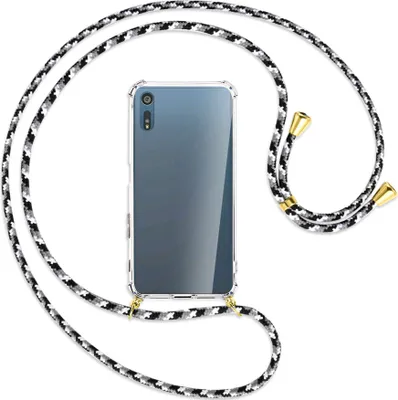 Produktbild von Handykette Backcover-Schutzhülle mit Band (Metall goldfarben) für Sony Xperia XZ, XZs - schwarz/grau/weiß