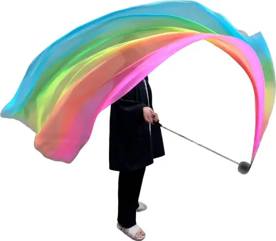 Produktbild von Bauchtanz-Schleier, Poi, Kunstseidenschal mit Poi-Ball, Wurfbällen, Schal, Poi-Streamer, buntes seidiges Flaggenband, Streamer für Partys, Tänze und Aufführungen