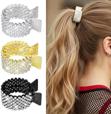 Produktbild von 3 Haarklammern für hohe Pferdeschwänze beim Sport, Yoga und im Alltag | Funkelnde Strass-Haarspangen für Damen, rutschfest und für dickes Haar geeignet