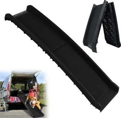 Obrázek produktu pro UISEBRT Psí rampa do auta skládací 156 x 40 cm Psí schody plastová protiskluzová rampa do kufru auta robustní do 90 kg černá