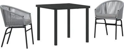 Produktbild von Möbel 3-teiliges Garten-Esstischset Grau Poly-Rattan - Gartenstühle 3379359
