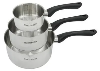 Produktbild von Fackelmann Geneva Kasserollen Set, 3-teilig, 12 cm, 16 cm, 20 cm, Edelstahl 18/8, Induktionsgeeignet, Backofenfest bis 150°C