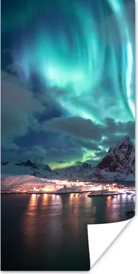 Produktbild von MuchoWow® Poster Aurora - Norwegen - Berg 40x80 cm - Dekoration
