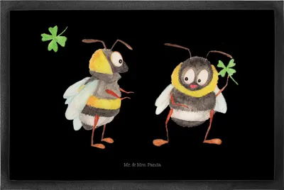 Produktbild von Mr. & Mrs. Panda fußmatte Hummeln Kleeblatt 50 x 75 cm - Schwarz - Geschenk, glücklich sein, Fußabtreter, Biene, Eingangsmatte, Deko, Spruch Positiv, Hummel, Werden