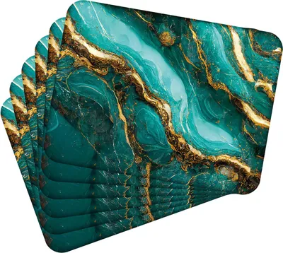 Obrázek produktu pro Sada 6 kusů prostírání 40x30 cm Magma zelená a zlatá 1 prostírání Omyvatelné - žáruvzdorný korkový podklad odolává teplotám do 100 °C