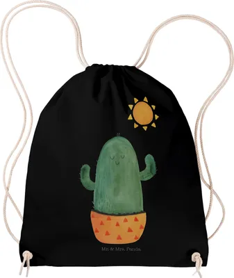 Produktbild von Mr. & Mrs. Panda gym rucksack Kaktus Sonne - Schwarz - Geschenk, Kakteen, Trennung, beutel, glücklich, Motivation, mit kordel, Jutebeutel, wander, Kleiner