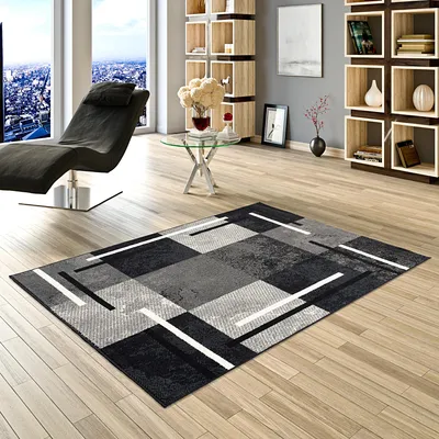 Produktbild von Teppich Modern Trendline Schwarz Grau Karo, Größe:185x270 cm