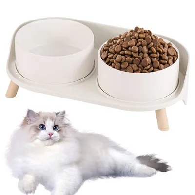 Produktbild von Futternapf Hundenapf Katzennapf Fressnapf 850mlx2 Doppel Napf mit Ständer Keramik Futter Wasser Napfset für Hunde und Katze bis Mittlere