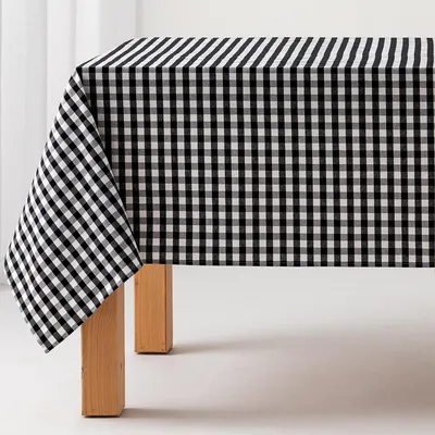Obrázek produktu pro GAMUSI Voděodolný ubrus „Vichy Karo“ 140 x 300 cm, bavlna, odolný proti skvrnám, omyvatelný – černý