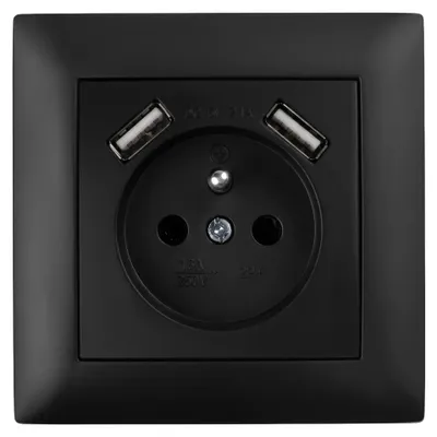 Produktbild von Einzelsteckdose Mit Erdung Toolight Jnh003-G + Rahmen + 2X Usb-A Black