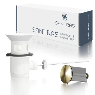 Produktbild von SANTRAS® Exzenter Zugstange-Ablaufgarnitur in Weiß (RAL 9003) / Edelmessing