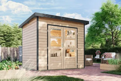 Produktbild von Karibu Gartenhaus Hybridhaus Metall Pluto 2 naturbelassen Metall anthrazit 240x200x219 cm