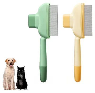 Produktbild von 2 Stück Selbstreinigender Katzenkamm - Tiefenreinigung Flohkamm für Katzen, Entfernen von Haaren und Knoten, Haustier Fellbürste