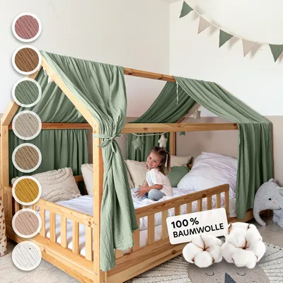 Produktbild von Hausbett Himmel Gold aus Musselin - 2er-Set für Kinderbett