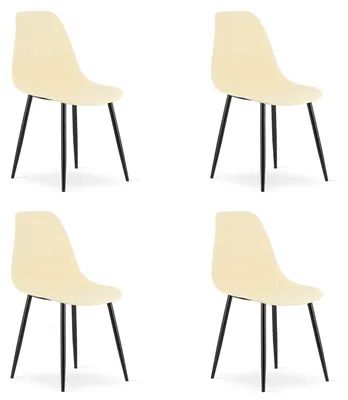 Image de Chaise - Leobert - Wat - Crème/Pieds Noirs - 46 X 51 X 84 Cm - Lot De 4