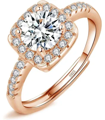Produktbild von Damen Ringe 925 Sterling Silber Rosegold Gold Verstellbar mit Zirkonia Rund Quadrat