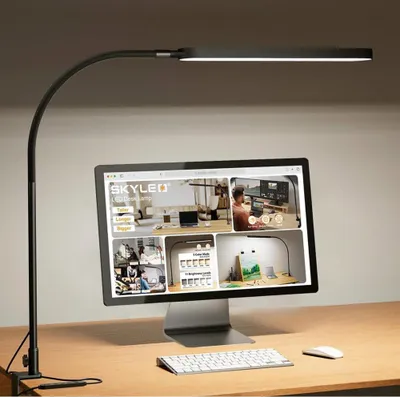 Immagine prodotto di SKYLEO Lampada da scrivania LED - Lampada da scrivania da 85 cm - Collo d'oca flessibile - 5 modalità di colore x 11 livelli di luminosità - 1300LM - Funzione timer e memoria - Lampada da scrivania da 12W - Nero