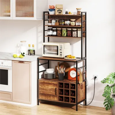 Produktbild von Küchenschrank - Kleiner Küchenschrank - Aufbewahrungsschrank - Schrank mit Weinkühler - Standregal - Integrierte Steckdose & USB-Anschluss