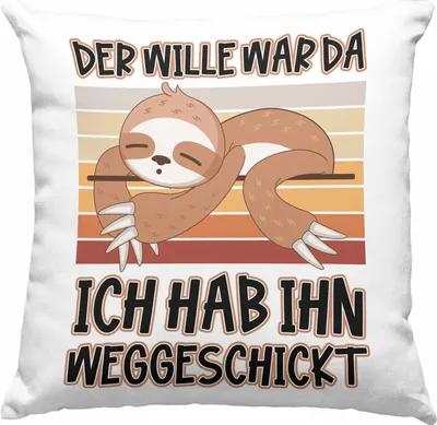 Produktbild von Trendation - Der Wille War Da Lustige Deko-Kissen mit Füllung 40x40 für's Büro Arbeit Kollegin Männer Frauen  Deko-Kissen mit Füllung 40x40 Faultier Kinder Sprüche (Grün)