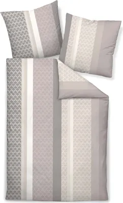 Produktbild von Traumschloss Premium Flanell Bettwäsche - gemustert, mit Streifen, taupe 135 x 200 cm gemustert, mit Streifen, taupe