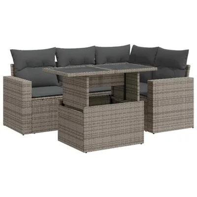Produktbild von 5-tlg. Garten-Sofagarnitur mit Kissen Grau Poly Rattan