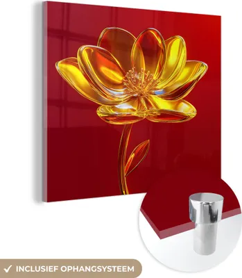 Produktbild von MuchoWow Glasbilder - Bilder auf Wandbild - Foto auf Glas Blume - Gold - Gläser 40x40 cm Wanddekoration aus Glas - Acrylglasbild - Acrylbilder