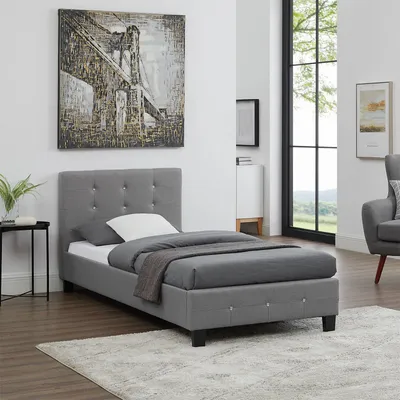 Produktbild von Polsterbett DELAWARE Bettgestell 90 x 200 cm Einzelbett Designbett mit Strasssteinen inklusive Lattenrost Textilbezug in grau