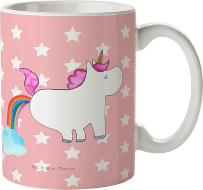 Produktbild von Mr. & Mrs. Panda Plastikbecher Einhorn Pupsen - Rot Pastell - Geschenk, Pott, Camping Tasse, Haferl, Mehrwegbecher, Glitzer, Trinklernbecher, Regenbogen, Spaß, Unicorn
