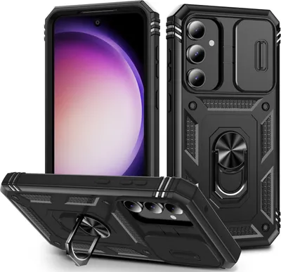Immagine prodotto di Custodia per Samsung Galaxy S23 FE protezione fotocamera scorrevole, resistente agli urti, con supporto ad anello, supporto e portacarte Nero