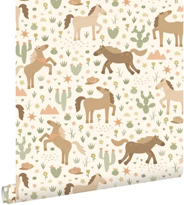 Produktbild von ESTAhome Tapete Pferde Beige, Braun und Grün 50 x 900 cm